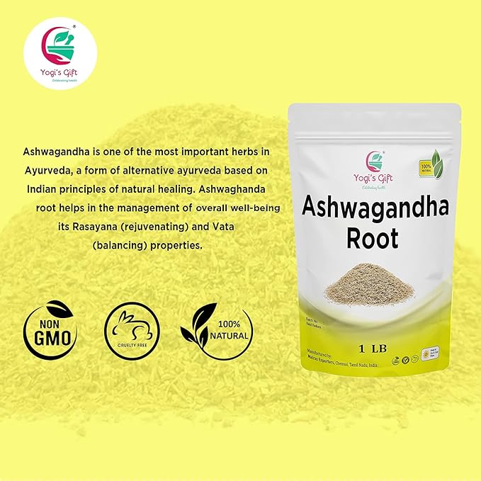Ashwagandha Root 1lb | Dried Ashwagandha Herb | 100% Naturally Dried | Withania Somnifera | Best Particle Size For Making Tea | by Yogi's Gift®