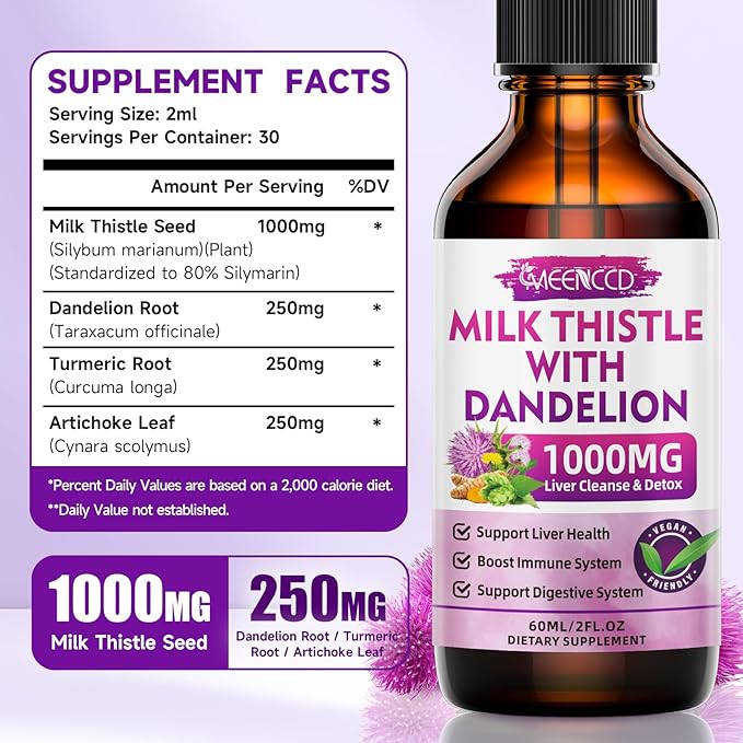 Milk Thistle Liquid Drops - Milk Thistle Supplement with Silymarin, Antioxidant Support, Vegan, Non-GMO, 2 Fl Oz