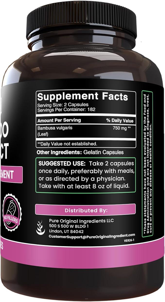 PURE ORIGINAL INGREDIENTS Bamboo Extract (365 Capsules) No Magnesium Or Rice Fillers, Always Pure, Lab Verified