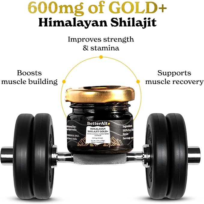 Better Alt Pure Himalayan Shilajit Gold+(30gm)|Enhances Recovery & Boosts Strength|16,000 ft Sourced Blend with Ashwagandha, Safed Musli,Gokshura|Shilajit gold for men & women|Vegan & Lab Tested-600mg