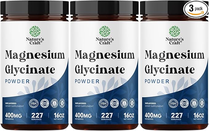 Potent Magnesium Glycinate Powder 400mg - Calm Magnesium Powder Bulk for Muscle Relax, Calm & Sleep Support for Adults - Glycinate Mag Soothe Vegan & Non-GMO Supplement - 3 Pack