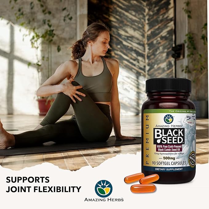 Amazing Herbs Premium Black Seed Oil Capsules - Gluten Free, Non GMO, Cold Pressed Nigella Sativa Aids in Digestive Health, Immune Support- 90 Count, (Pack of 2)