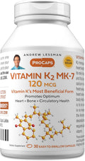 ANDREW LESSMAN Vitamin K2 MK7 120 mcg 30 Softgels - Essential for Healthy Calcium Utilization, Promotes Optimum Skeletal, Heart and Arterial Health. No Additives. Small Easy to Swallow Softgels