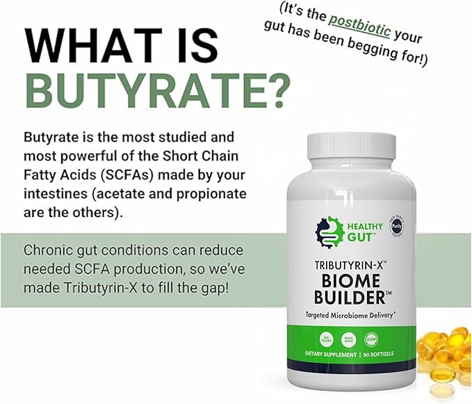 Healthy Gut Tributyrin-X | Most Bioavailable Butyrate Supplement for Gut Health & Leaky Gut Support | 99% Pure w/Zero Odor | 90 Softgels