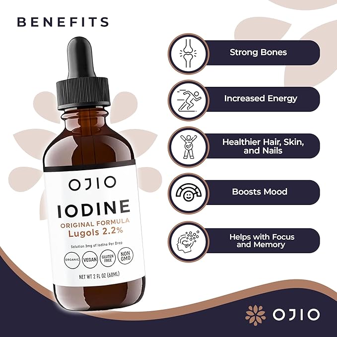 Lugols Iodine Solution 2% - 1 Year Supply - High Potency Liquid Oral Iodine Drops with Superior Absorption – Improves Overall Health & Energy for Women, Men, Kids - 2 fl Oz (Pack of 1)