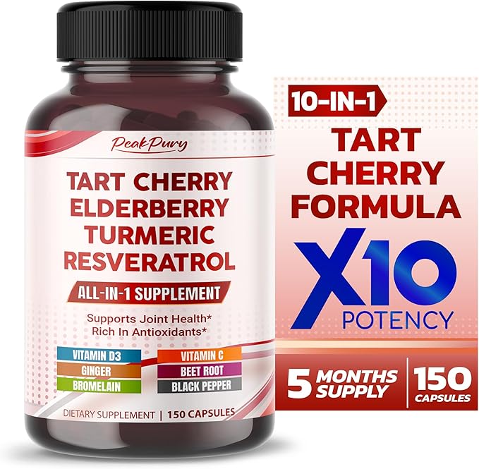 Tart Cherry Elderberry Turmeric Resveratrol - Rich in Antioxidants, Support Joint Health