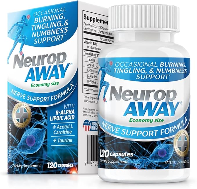 NeuropAWAY Nerve Support Supplement, R-Alpha Lipoic Acid to Help Provide Nerve Relief and Health in as Little as 5 Days, Acetyl-L-Carnitine, Taruine, Vitamin B12, L-Citrulline 120 Capsules