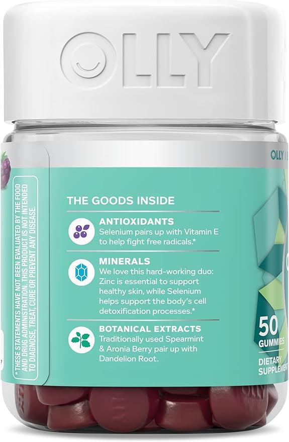 OLLY Flawless Complexion Gummy, Clear and Healthy Skin Support, Vitamins E, A, Zinc, Chewable Supplement, Berry - 50 Count (Pack of 1)