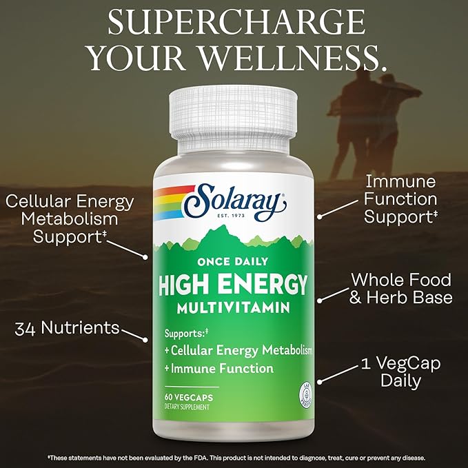 SOLARAY Once Daily High Energy Multivitamin for Women and Men – with Vitamin C, Vitamin D and Whole Food & Herb Base - Cellular Energy Metabolism & Immune Function Support – 60 Servings, 60 VegCap