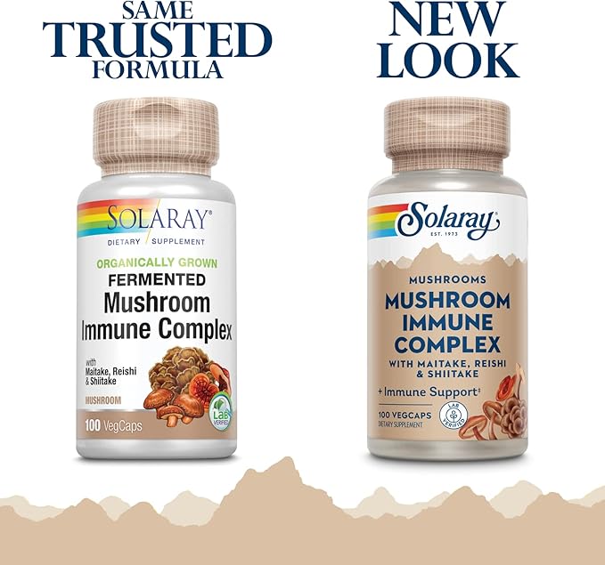 SOLARAY Maitake, Reishi, & Shiitake Mushroom Complex Capsules - Mushroom Supplement for Men & Women, 600 mg per Serving, Immune Health Support - 100 Veg Caps