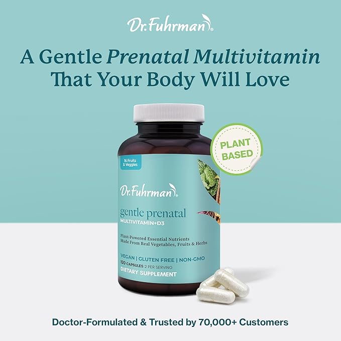Dr Fuhrman Prenatal Vitamins For Women | Doctor-Formulated Prenatal Vitamins | Natural Folate, B12, Choline & Iodine for Pregnancy Support, Brain & Immune Health | No Synthetic Folic Acid | 120 Cap