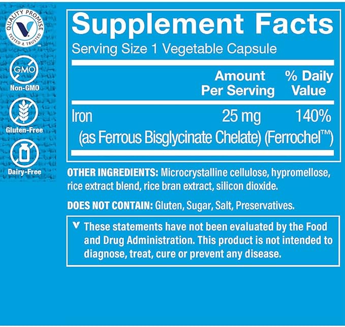 The Vitamin Shoppe Iron 25MG - Red Blood Cell Production, Energy & Oxygen Transport Support, Essential Mineral