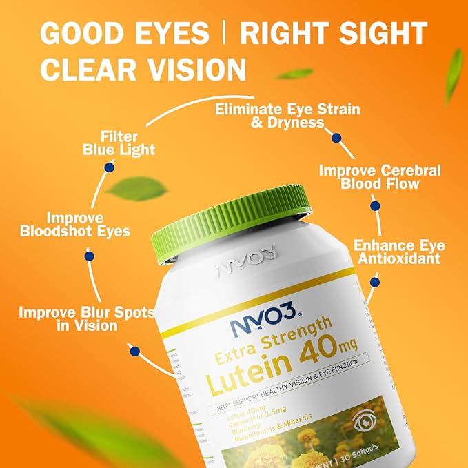 NYO3 Lutein & Zeaxanthin 40mg with Blueberry, Eyes Vitamins and Mineral Supplement– Multivitamins for Eye & Vision Health | Antioxidant Support, 30 Softgels