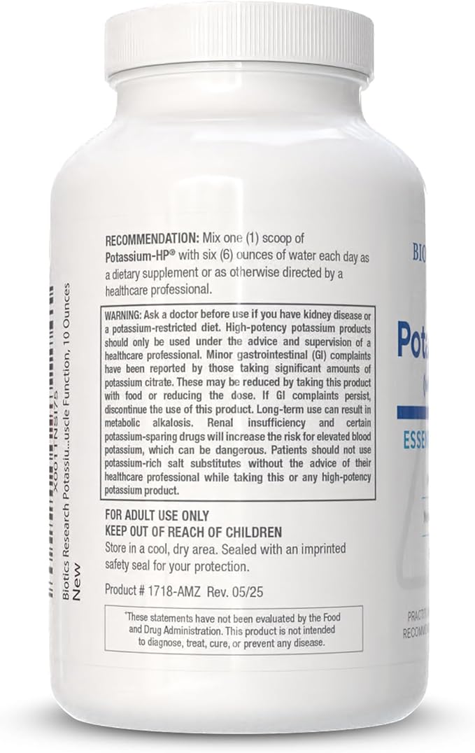 Biotics Research Potassium HP Potassium with Magnesium, Powdered Formula, Electrolyte, Supports Cardiovascular, Renal and Bone Health, Essential Mineral for Vascular and Muscle Function, 10 Ounces
