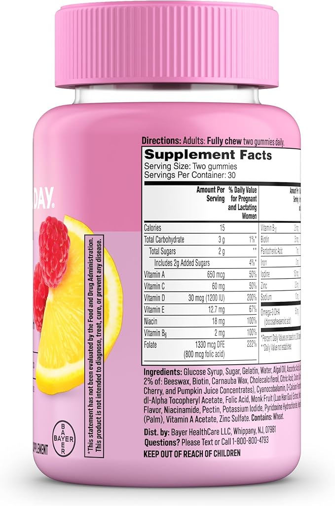 One A Day Prenatal Vitamins for Women Gummies- Pregnancy Vitamins for Women with Folic Acid, DHA, Iodine, Prenatal Gummies, Iron-Free, 60 Ct