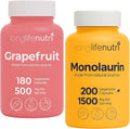 LongLifeNutri Grapefruit Seed Extract 500 mg + Monolaurin 1500 mg Bundle - 180 + 200 Vegetarian Capsules, Daily Energy & Balance, Gut Health & Natural Defense, GMP Certified, Made in USA