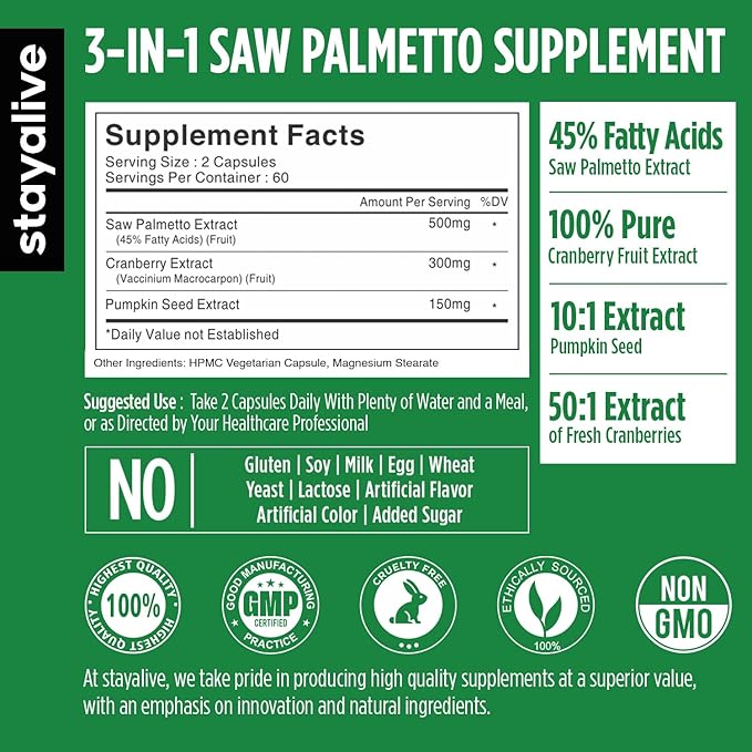 STAYALIVE Lycopene and Saw Palmetto Bundle with Cranberry and Pumpkin Seed Extract, 240 Vegan Pills, Non-GMO & Gluten Free Men's Health Supplement