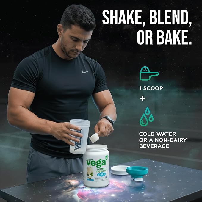 Vega Premium Protein + Supergreens, Vanilla – 20g Vegan Protein, Dairy & Gluten Free, 19.2 oz (18 Servings)
