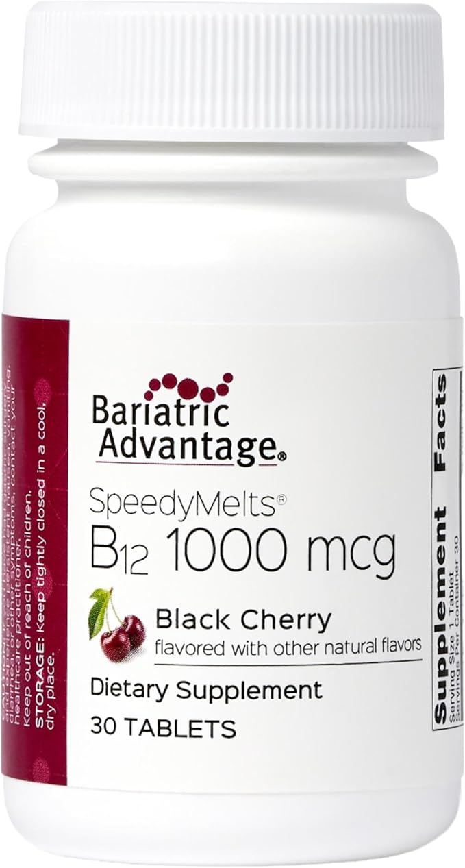 Bariatric Advantage B-12 Speedy Melts, Vitamin B12 1000 mcg Supplement, Fast Melting with 200 mcg of Folic Acid for Nutritional Support - Black Cherry, 30 Count