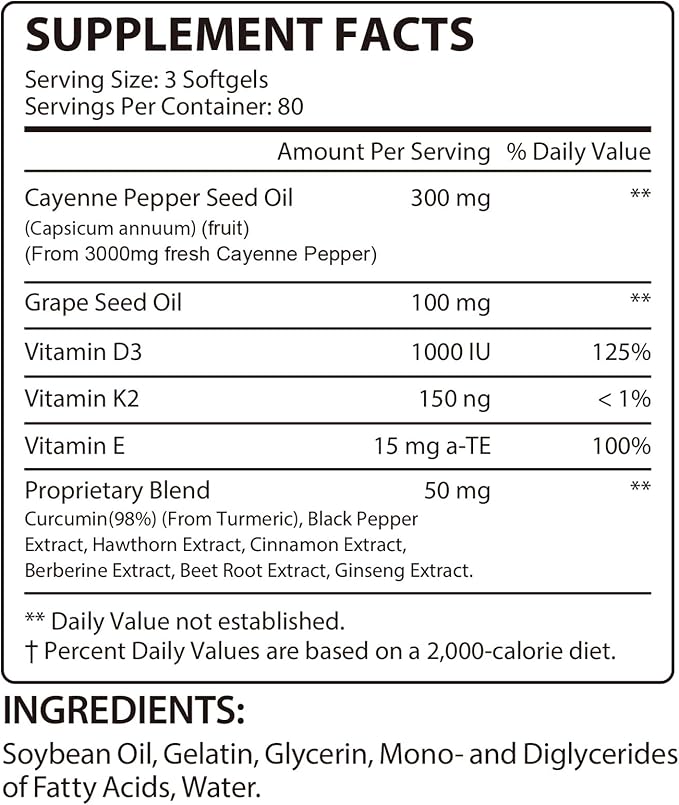 Premium Cayenne Pepper Capsules with Turmeric Curcumin & Beet Root Extract | Supports Cardiovascular Health, Blood Circulation | Potent Capsaicin Supplement, Easy-to-Swallow Softgels (240 Count)