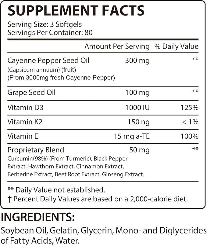 Premium Pepper Capsules with Turmeric Curcumin & Beet Root Extract 2pcs | Supports Cardiovascular Health, Blood Circulation | Potent Capsaicin Supplement, Easy-to-Swallow Softgels (480 Count)