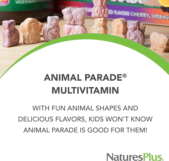 NaturesPlus Animal Parade Children's Chewable Multivitamin - 180 Animal-Shaped Tablets, Pack of 3 - Natural Assorted Flavors - Vegan, Gluten Free - 270 Total Servings