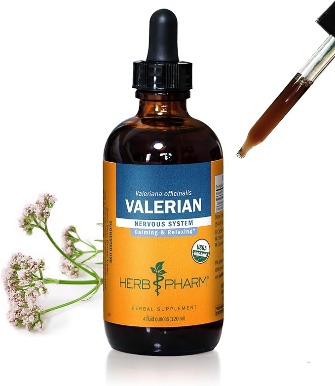 Herb Pharm Certified Organic Valerian Root Liquid Extract for Relaxation and Restful Sleep, Organic Cane Alcohol, 4 Ounce