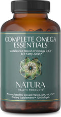 Natura Health Products Complete Omega Essentials Supplement - Balanced Blend of Omega 3, 6, 7, & 9 Fatty Acids - Featuring Fish Oil Concentrate, Borage Seed Oil, Sea Buckthorn Berry (120 softgels)