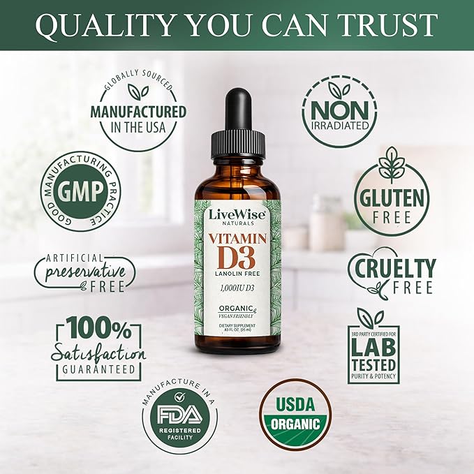 Vitamin D3 1000 IU, 25 MCG Drops - 150 Servings, Ultra Concentrated Formulation, Fast Absorption, Vegan, Organic MCT Oil Formula - Micro-Dosing Dropper for Bone & Immune Support