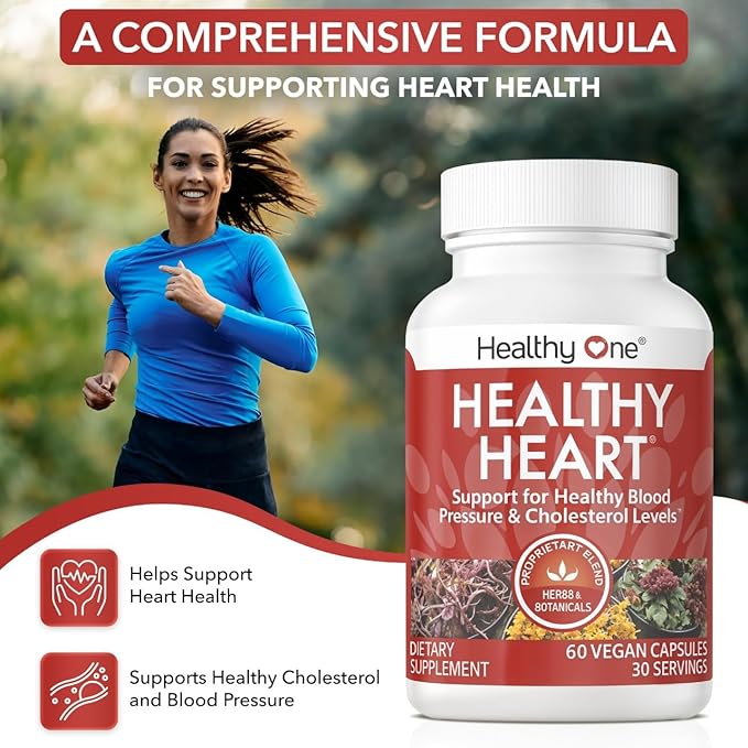 Healthy Heart - Promotes Healthy Cholesterol Circulation & Blood Pressure - Plaque - Cortisol - Arteries - LDL - HDL - CoQ10 - Hawthorne - Beet Root - Garlic - Olive Leaf - Hibiscus - 60 Count