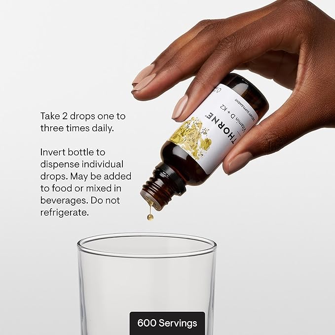 THORNE - Vitamin D + K2 Liquid with a Metered Dispenser - Vitamins D3 & K2 to Support Healthy Bones & Muscles* - 1 Fl Oz (30 ml) - 600 Servings