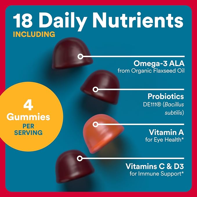 SmartyPants Multivitamin for Men, Organic Gummies: Probiotics, CoQ10, Methylfolate, Omega 3 (ALA), Vitamin D3, C, Vitamin B12, B6, A, K & Zinc for Immune Support, Biotin, 120 Gummies (30 Day Supply)