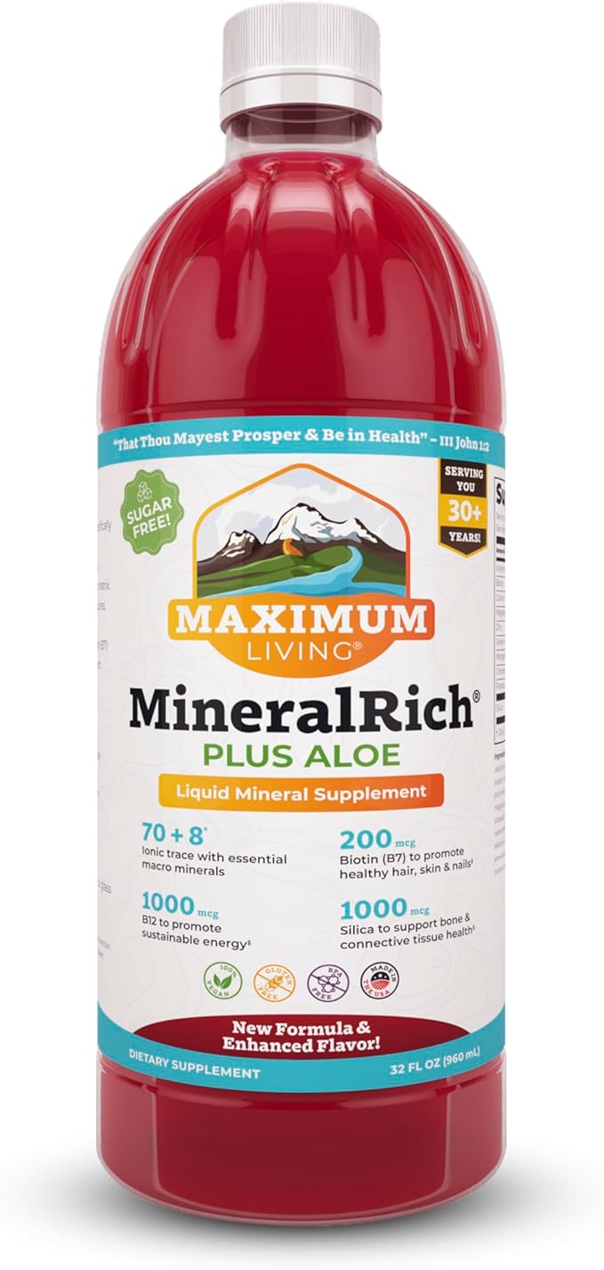 Maximum Living MineralRich Minerals Supplement with Aloe - Liquid Blend of Vitamins and Trace Minerals - 32 oz