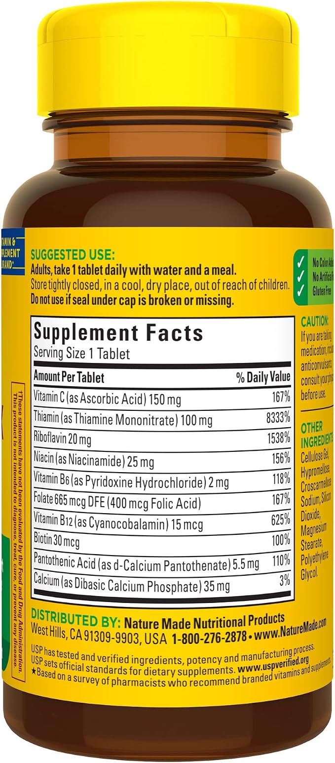Nature Made Super B Complex with Vitamin C and Folic Acid, Dietary Supplement for Cellular Energy Support, 60 Tablets, 60 Day Supply