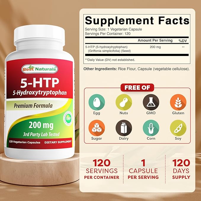 Best Naturals 5-HTP 200 mg 120 Vegetarian Capsules