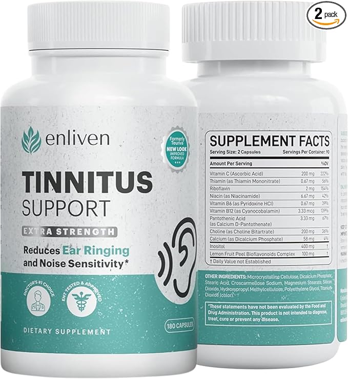 Tinnitus Relief Pills for Ringing Ears – Ear Tinnitus Relief for Ringing Ears with Flavonoids, B12 & Inositol – for Pain in Ears & Health Support – 180 Caplets – Daily Ear Ringing Relief 2 pack 360 Ct