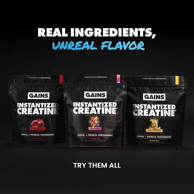 Gains in Bulk Instantized Creatine Monohydrate for Men & Women, Soluble Pre Workout Powder, Supports Muscle Building, Strength and Performance, Bodybuilding Supplements, Blue Raspberry, 30 Servings