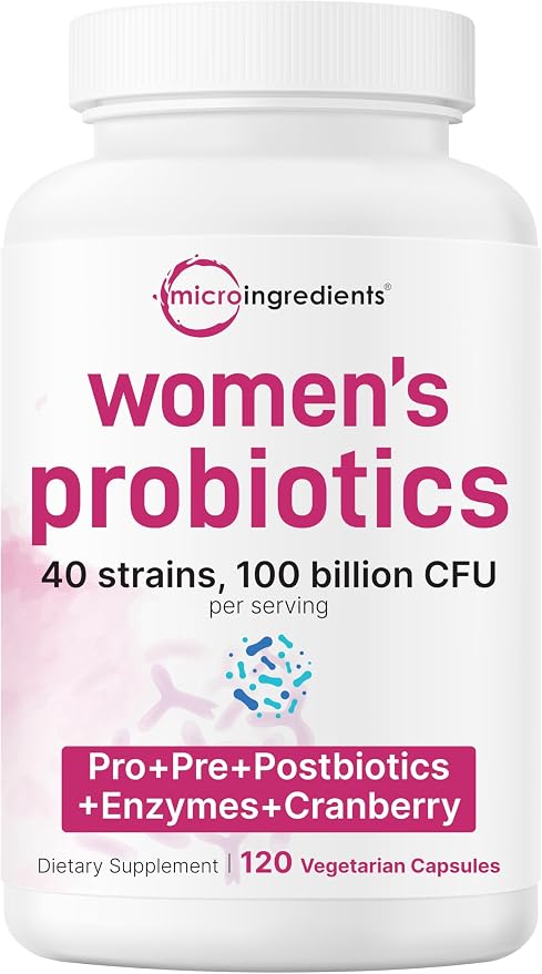 Micro Ingredients Probiotics for Women 100 Billion CFU with Prebiotics, 120 Veggie Capsules | pH Balance, Urinary Tract, Vaginal & Gut Health Support* | 40 Strains with Cranberry, D-Mannose & More
