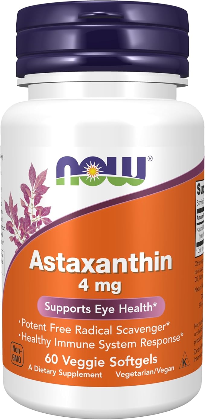 NOW Foods Supplements, Astaxanthin 4 mg, features Zanthin®, Supports Eye Health*, 60 Veg Softgels