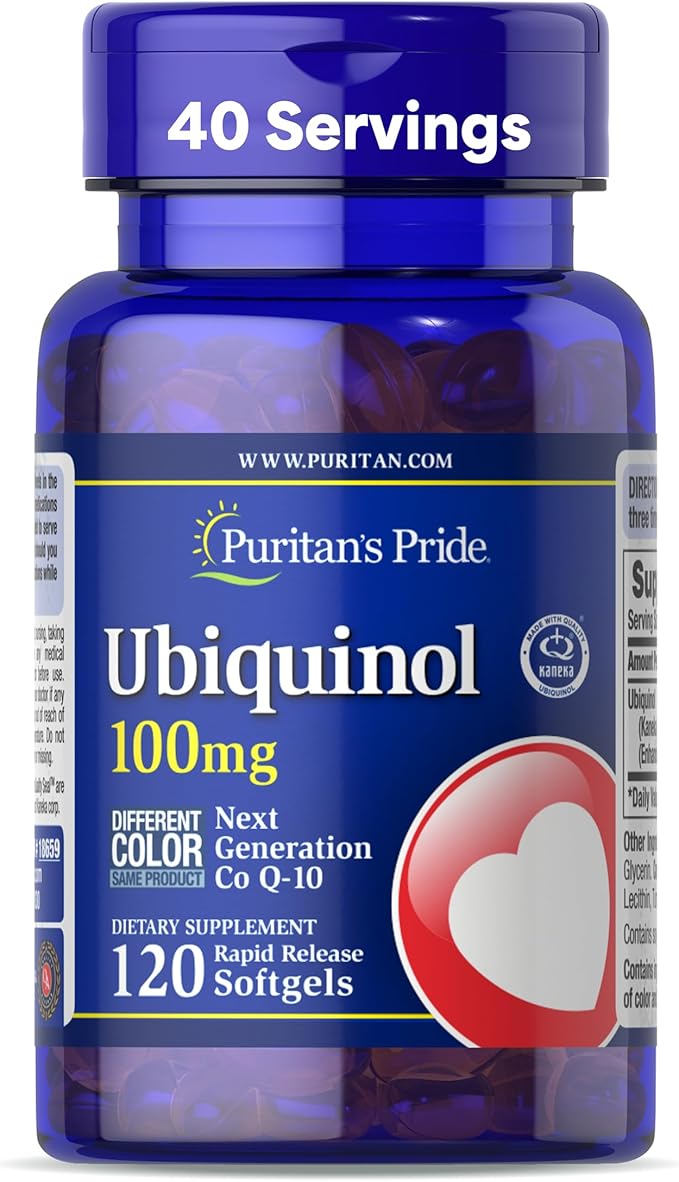 Puritan's Pride Next Gen Ubiquinol Coenzyme CoQ10 100mg, Dietary Supplement for Heart Health, Blood Pressure, Oral Gum Health, Aging and Cellular Energy Support, 120 Servings, Rapid Release Softgels