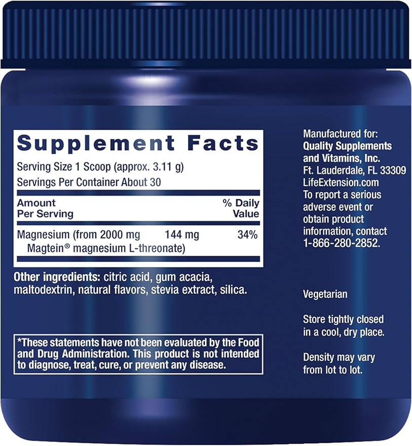 Life Extension Neuro-Mag Magnesium L-Threonate Powder (Tropical Punch)-Ultra-Absorbable Magnesium-Supports Memory,Focus,Cognitive Function&Mood-Gluten free,Non-GMO,Vegetarian (30 Servings),(Pack of 2)