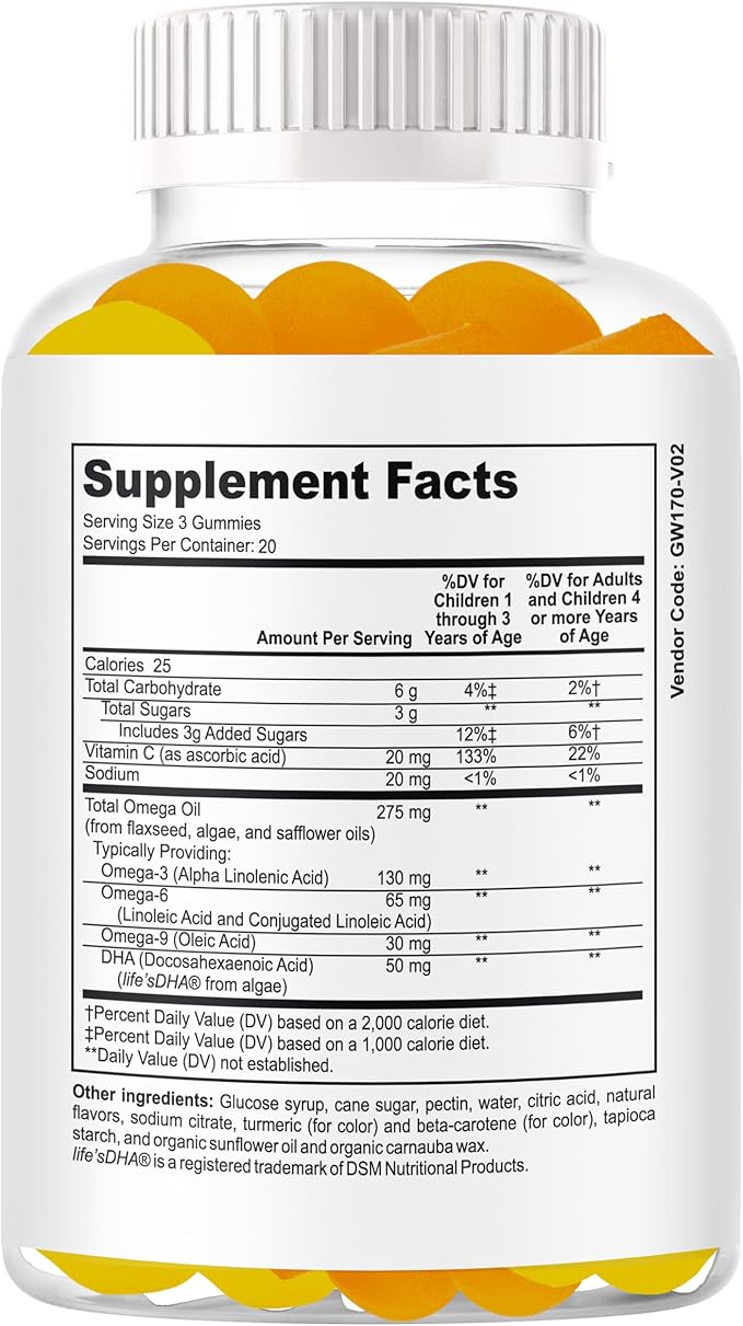 BrightKids Brain Supplements for Memory and Focus, Omega 3 & DHA Focus Gummies for Kids, Memory Booster Focus Supplement for Kids & Teens- Low-Sugar, Natural Fruit Flavor 60 Gummies