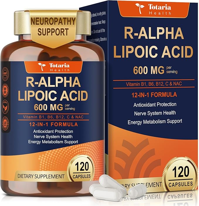 Totaria R Alpha Lipoic Acid 600mg - Stabilized ALA Supplement for Neuropathy Support Capsules, Nerve Health, Nervous System and Antioxidant, Non-GMO, Gluten Free, Vegan Safe 120 Counts