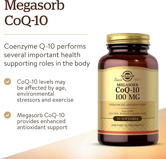 Solgar Megasorb CoQ-10 100 mg, 90 Softgels - Supports Healthy Aging - Coenzyme Q10 Supplement - Enhanced Absorption - Non-GMO, Gluten Free, Dairy Free - 90 Servings