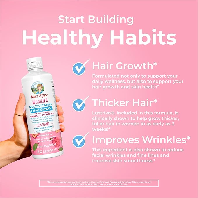 MaryRuth's Liquid Nighttime Multimineral (Coconut, 32oz) & Women's Multivitamin + Hair Growth Liposomal (Peach) | Clean Label Project Verified® | Vegan | Beauty, Bedtime Routine, & Overall Health