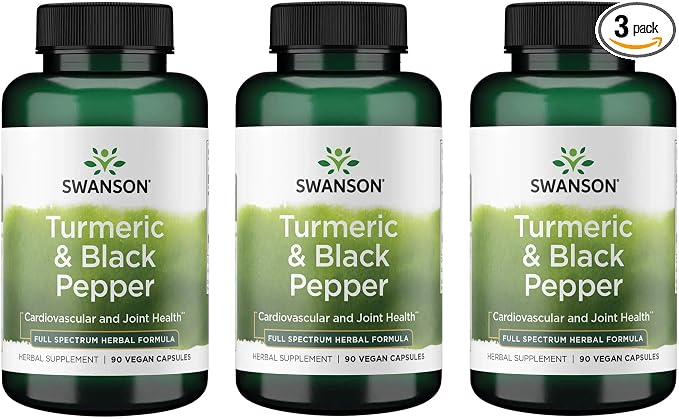 Swanson Premium Turmeric & Black Pepper Antioxidant Supplement for Active Adults Seeking Joint, Digestion, and Circulation Support - Non-GMO, Organic (90 Vegan Capsules, 3 Pack)