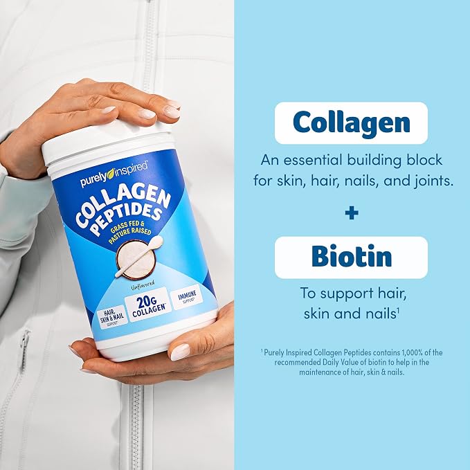 Purely Inspired Collagen Powder, Unflavored (20 Servings) - 20g Hydrolyzed Collagen Peptides Protein Powder for Women & Men - Grass-Fed & Pasture Raised Supports Hair, Nail, Skin, Bone & Joint Health