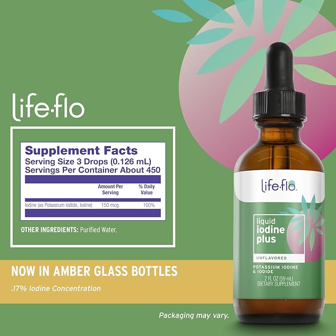 Life-flo Liquid Iodine Plus 150 mcg, Iodine Supplement for Thyroid Support,* Healthy Energy & Metabolism Formula* with Iodine & Potassium Iodide (Unflavored)