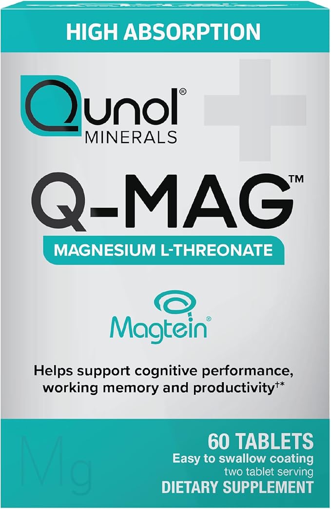 Qunol Q-Mag Magnesium L-Threonate Tablets, 2000mg of Magtein to Help Support Cognitive Performance, Improve Mental Alertness & Productivity, Supports Restful Sleep, High Absorption, 60 Count
