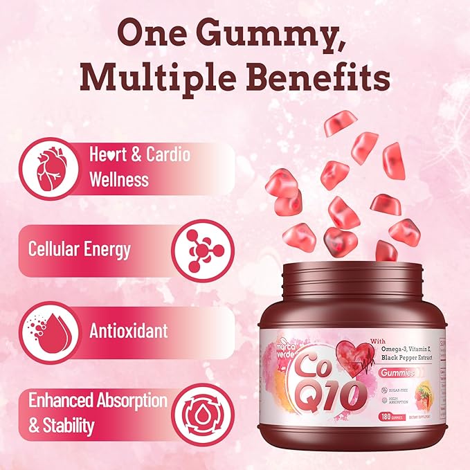 (180 Count) CoQ10 Gummies 300mg Sugar-Free | High Absorption Coenzyme Q10 Supplements with Omega-3, Vitamin E & Black Pepper | Heart, Fertility & Energy | 6 Month Supply, Strawberry Flavor
